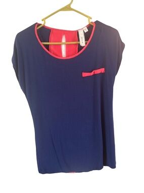 Robin K Navy Top with Coral Trim